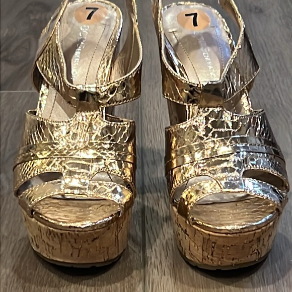 BCBGeneration Edelle Chunky Cork Wedges Platforms Rose Gold Size 7B - Picture 11 of 16